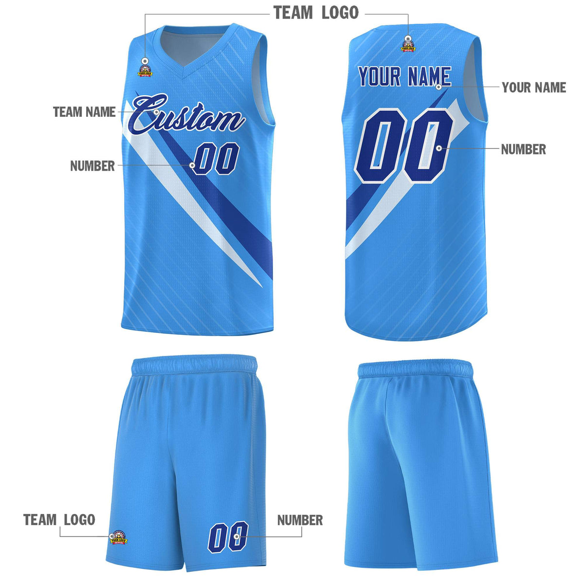 Custom Light Blue Diagonal Pinstripe Pattern Color Block Sports Uniform Basketball Jersey|KXKSHOP