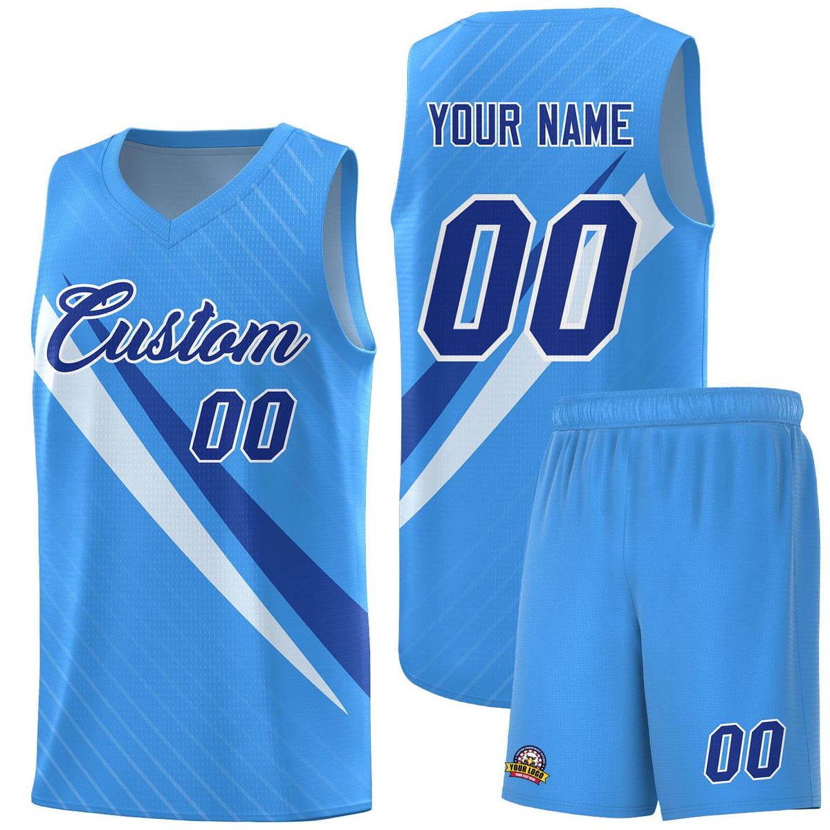 Custom Light Blue Diagonal Pinstripe Pattern Color Block Sports Uniform Basketball Jersey|KXKSHOP