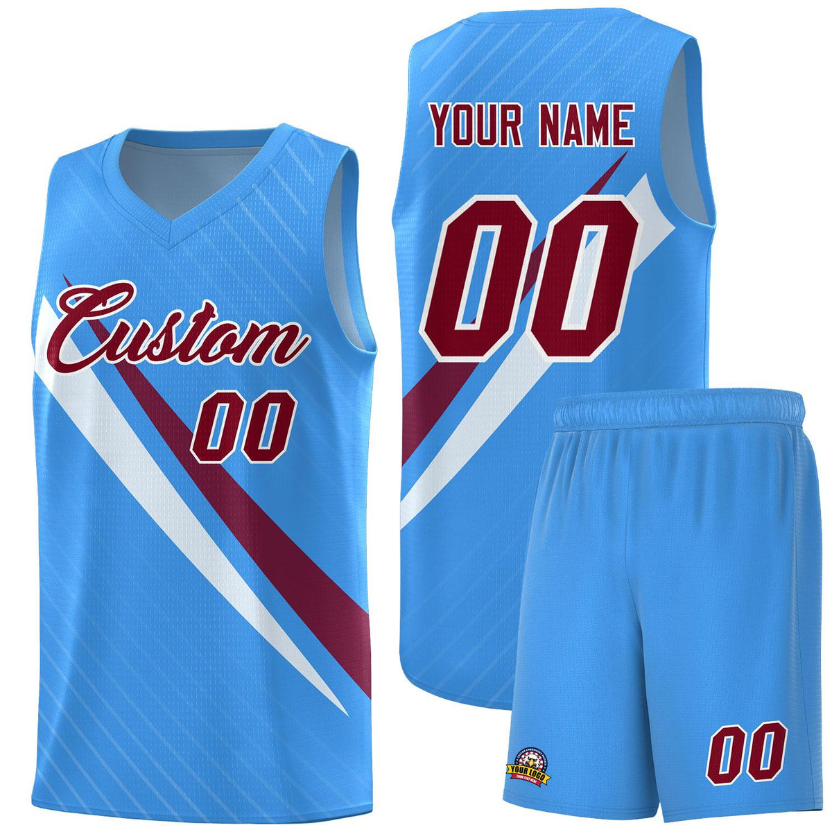 Custom Light Blue Diagonal Pinstripe Pattern Color Block Sports Uniform Basketball Jersey|KXKSHOP