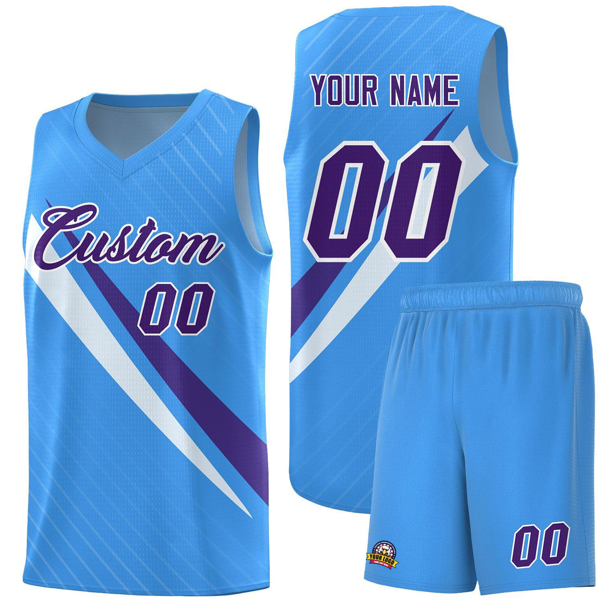 Custom Light Blue Diagonal Pinstripe Pattern Color Block Sports Uniform Basketball Jersey|KXKSHOP