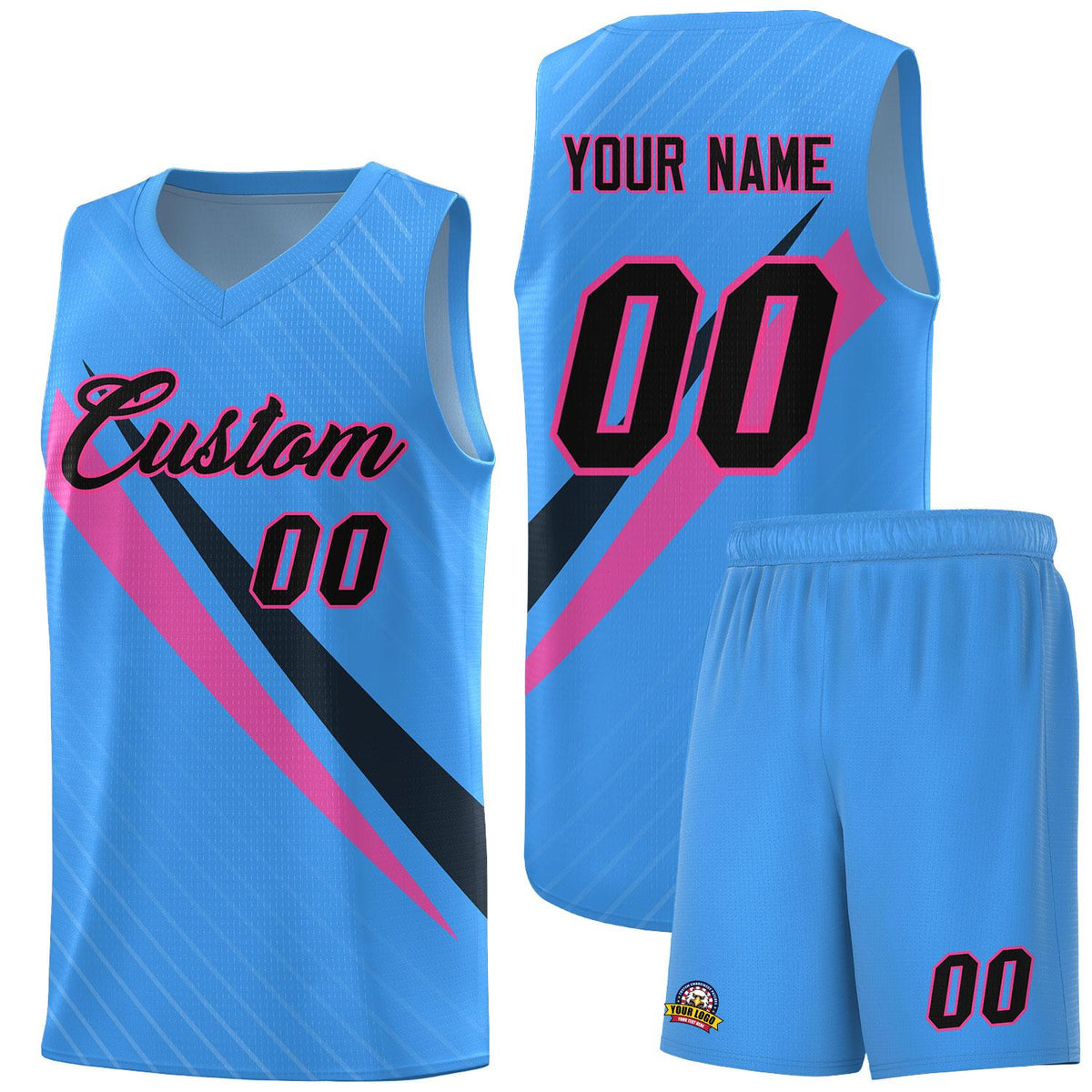 Custom Light Blue Diagonal Pinstripe Pattern Color Block Sports Uniform Basketball Jersey|KXKSHOP