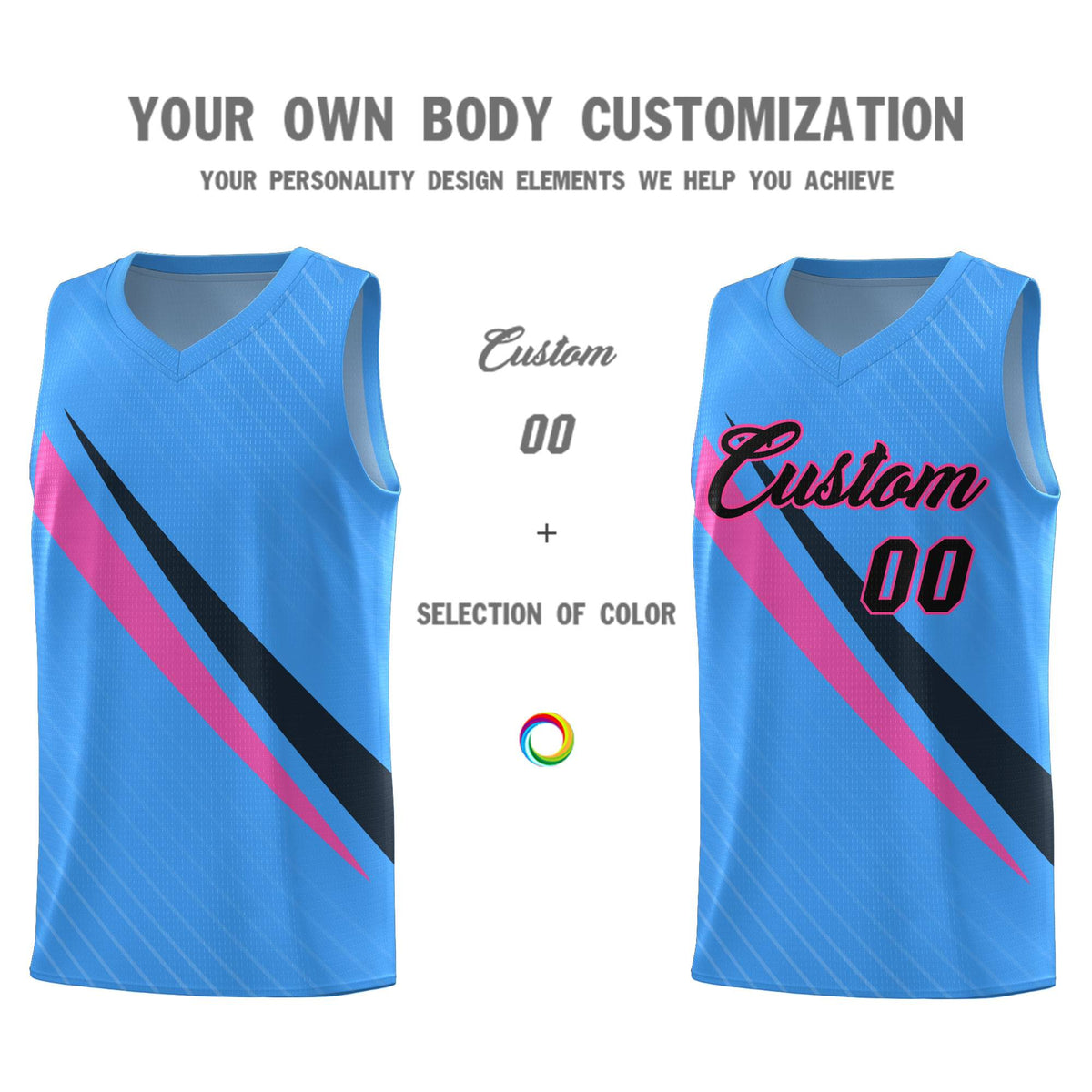 Custom Light Blue Diagonal Pinstripe Pattern Color Block Sports Uniform Basketball Jersey|KXKSHOP