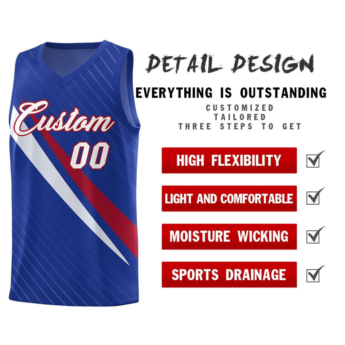 Custom Royal Diagonal Pinstripe Pattern Color Block Sports Uniform Basketball Jersey|KXKSHOP