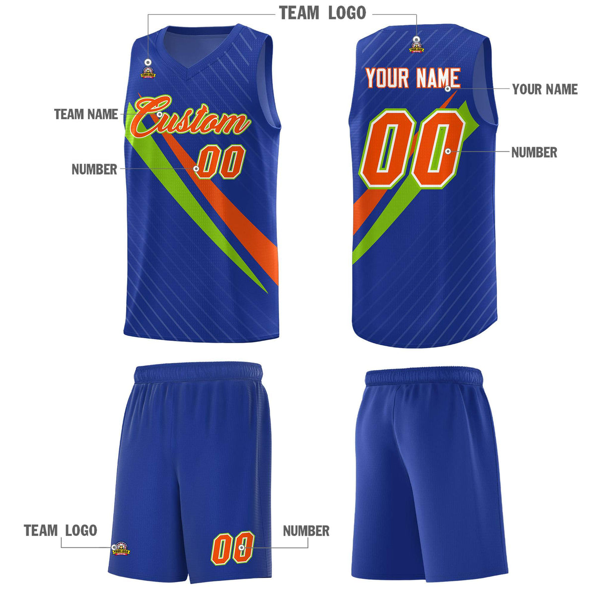 Custom Royal Diagonal Pinstripe Pattern Color Block Sports Uniform Basketball Jersey|KXKSHOP