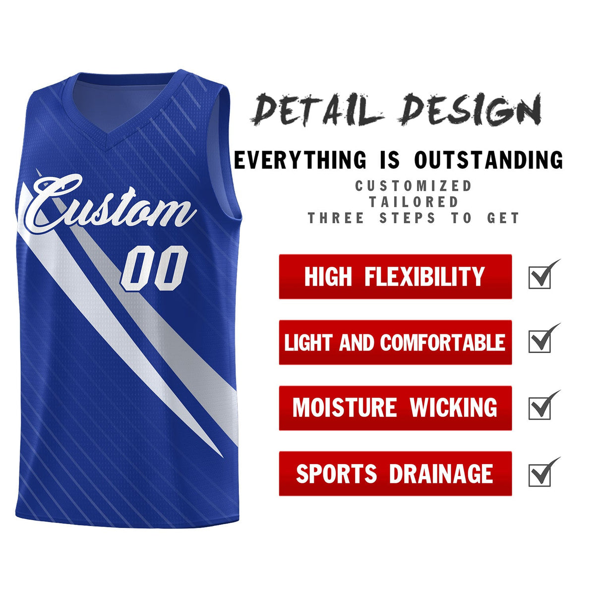 Custom Royal Diagonal Pinstripe Pattern Color Block Sports Uniform Basketball Jersey|KXKSHOP