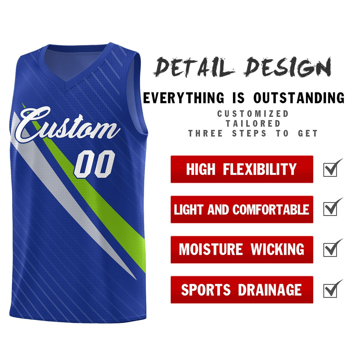 Custom Royal Diagonal Pinstripe Pattern Color Block Sports Uniform Basketball Jersey|KXKSHOP