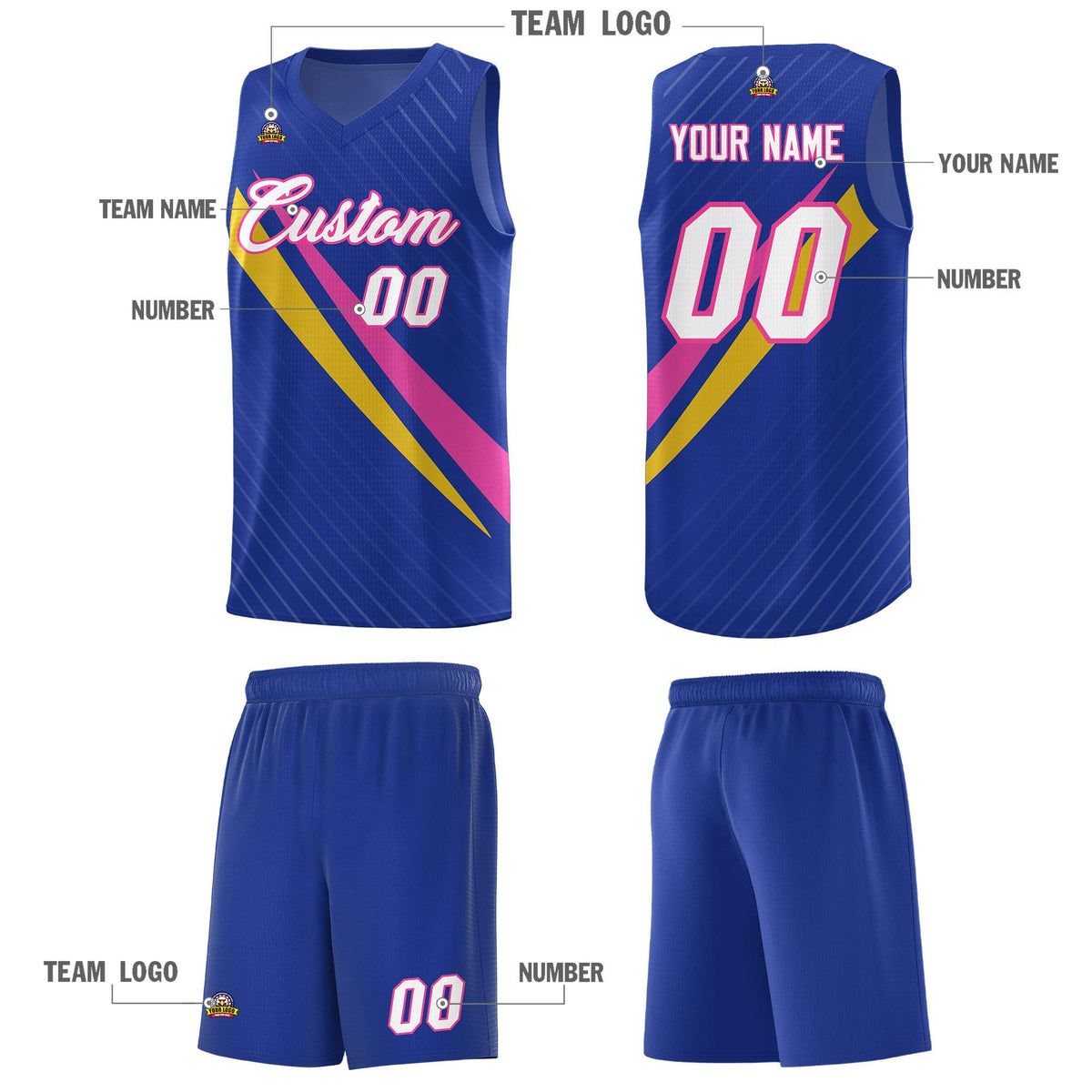 Custom Royal Diagonal Pinstripe Pattern Color Block Sports Uniform Basketball Jersey|KXKSHOP