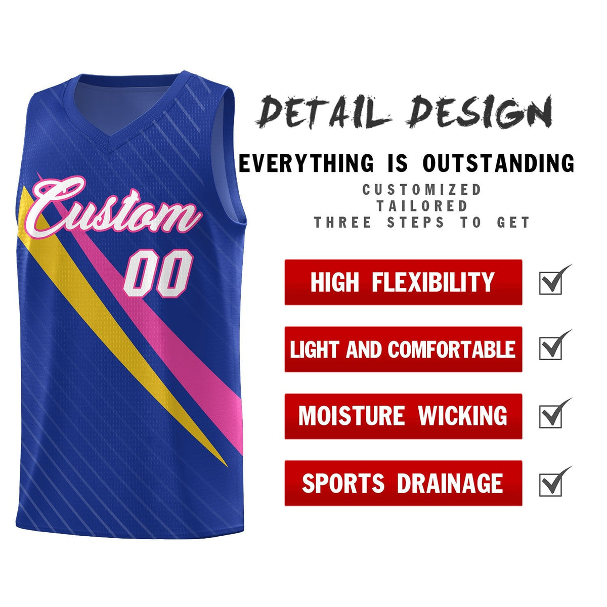 Custom Royal Diagonal Pinstripe Pattern Color Block Sports Uniform Basketball Jersey|KXKSHOP