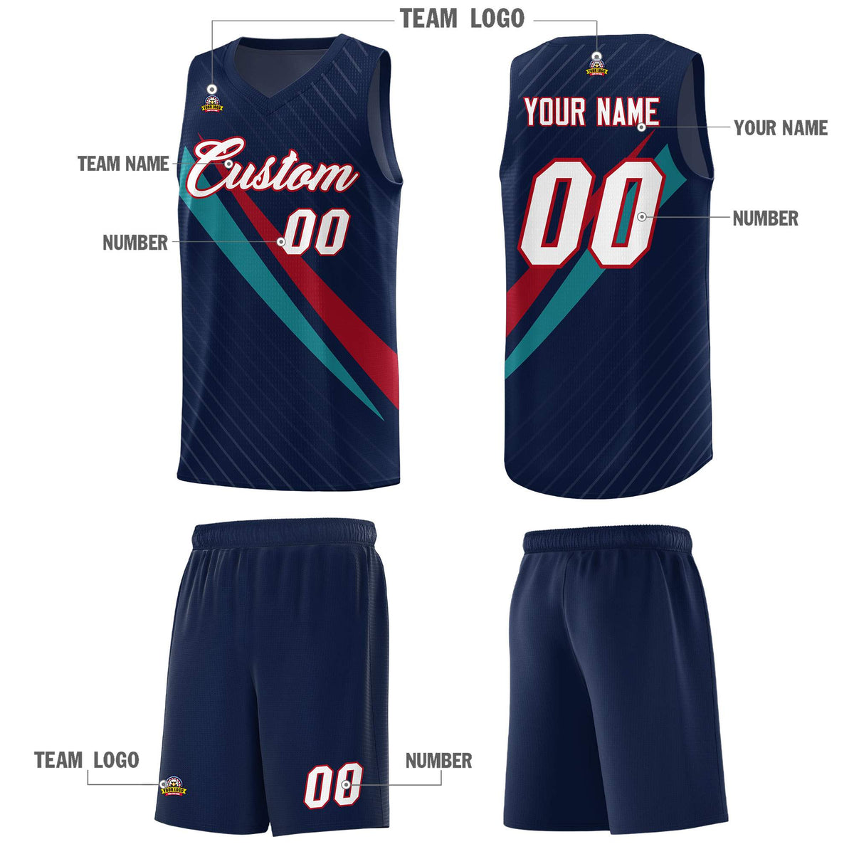 Custom Navy Diagonal Pinstripe Pattern Color Block Sports Uniform Basketball Jersey|KXKSHOP