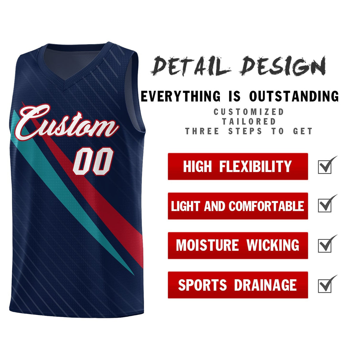 Custom Navy Diagonal Pinstripe Pattern Color Block Sports Uniform Basketball Jersey|KXKSHOP