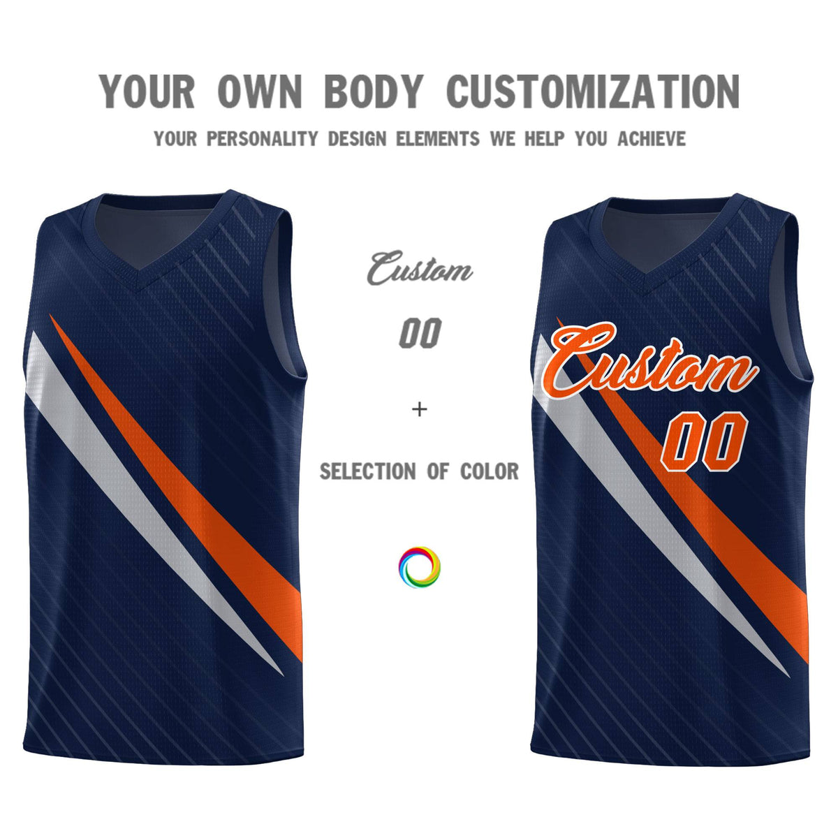 Custom Navy Diagonal Pinstripe Pattern Color Block Sports Uniform Basketball Jersey|KXKSHOP