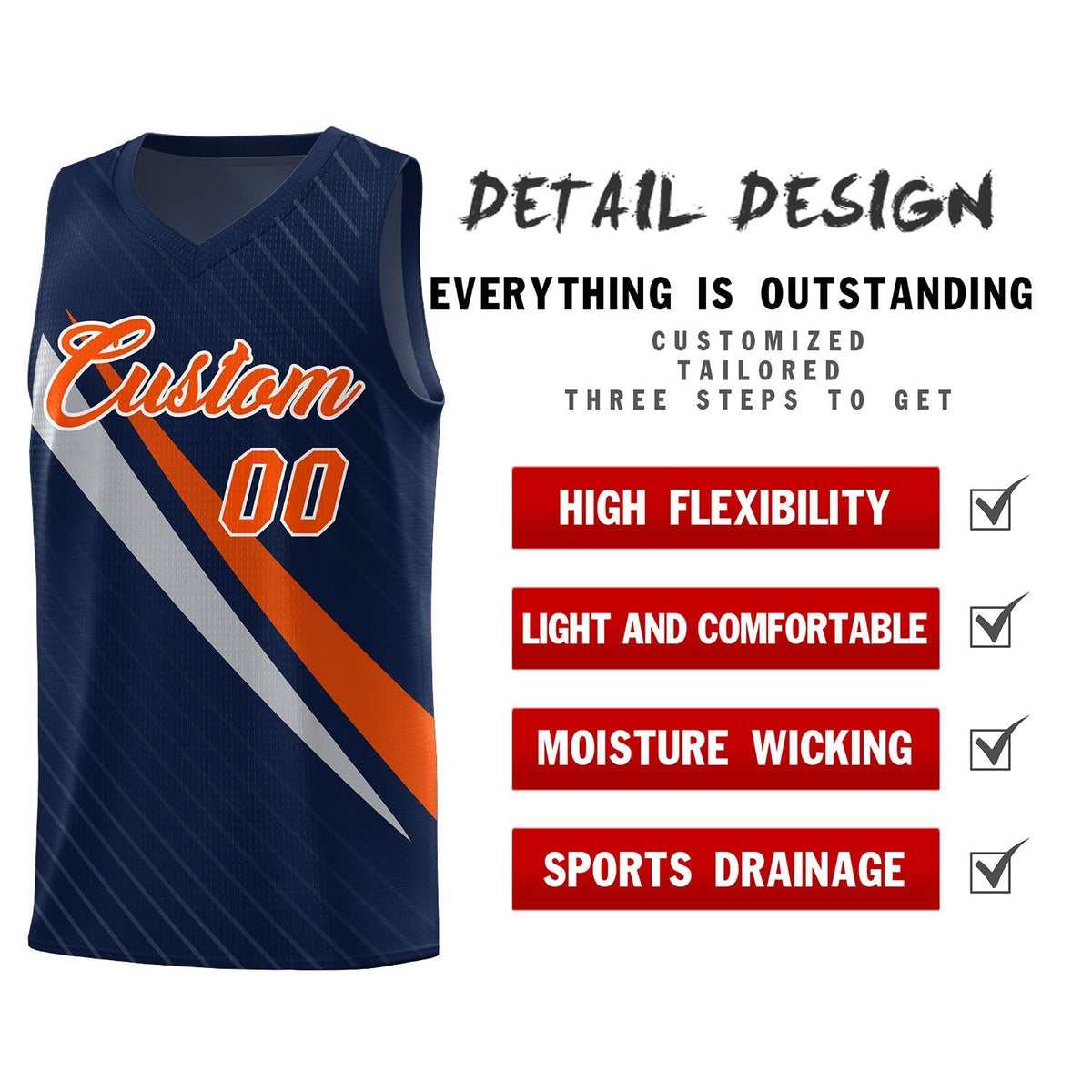 Custom Navy Diagonal Pinstripe Pattern Color Block Sports Uniform Basketball Jersey|KXKSHOP