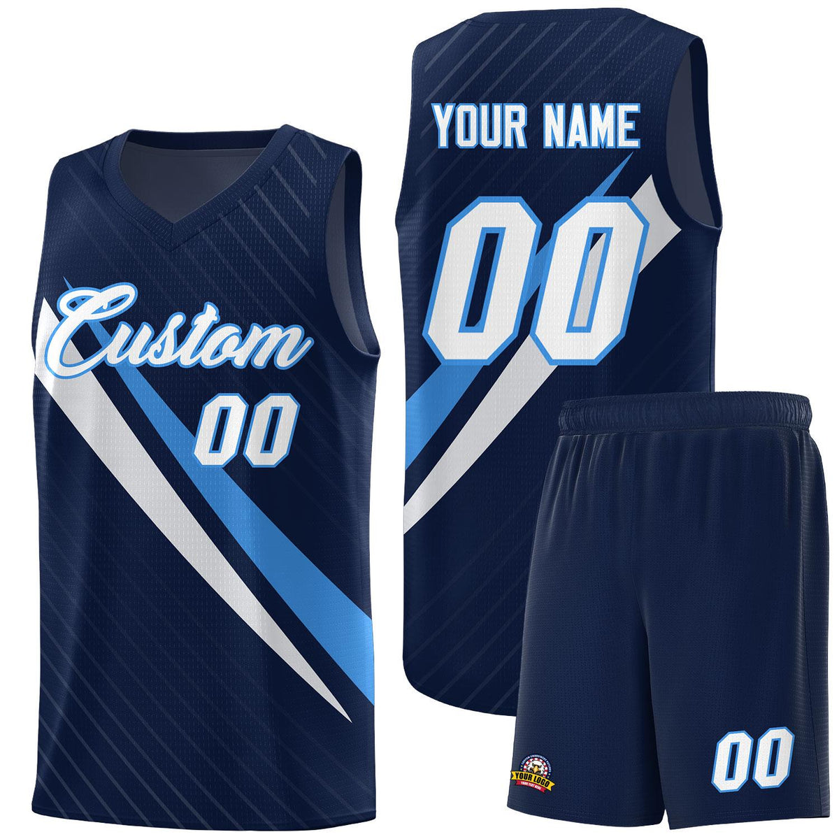 Custom Navy Diagonal Pinstripe Pattern Color Block Sports Uniform Basketball Jersey|KXKSHOP