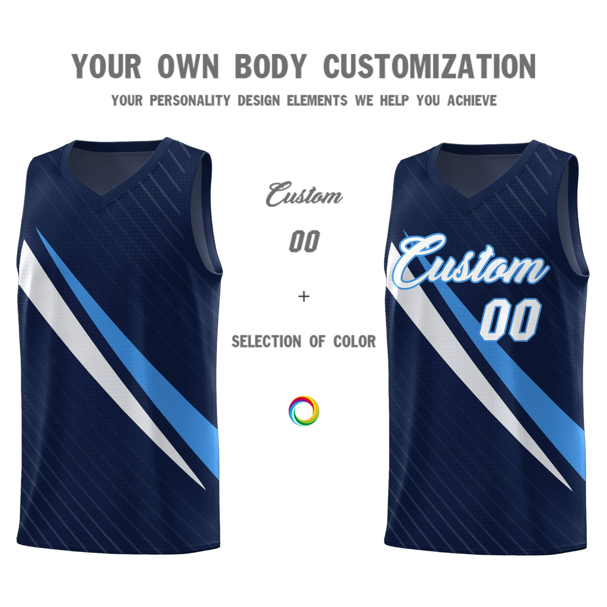Custom Navy Diagonal Pinstripe Pattern Color Block Sports Uniform Basketball Jersey|KXKSHOP