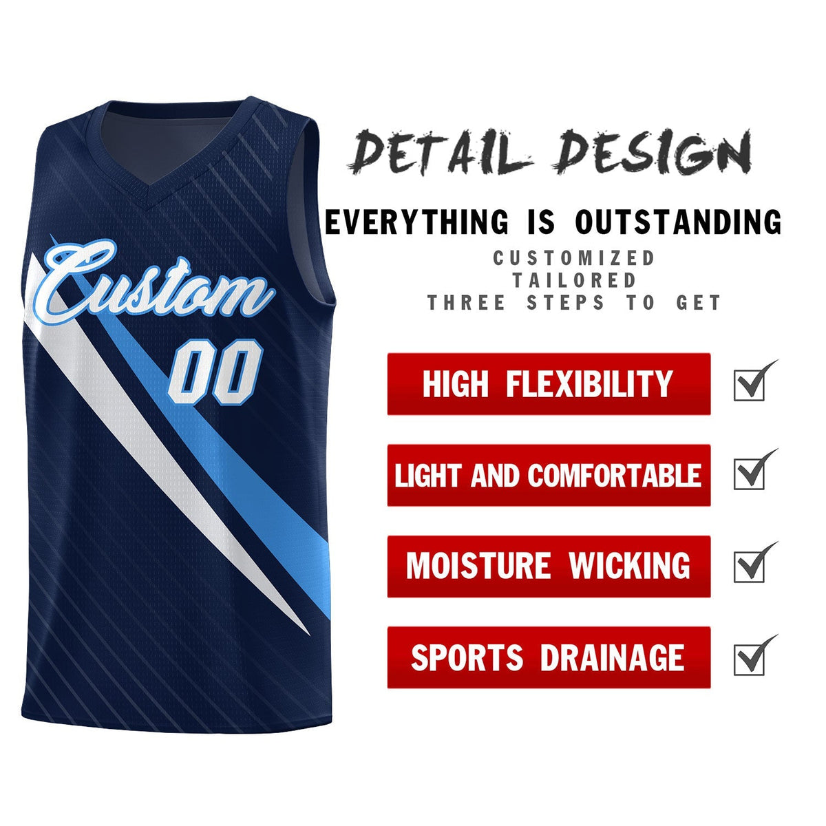 Custom Navy Diagonal Pinstripe Pattern Color Block Sports Uniform Basketball Jersey|KXKSHOP