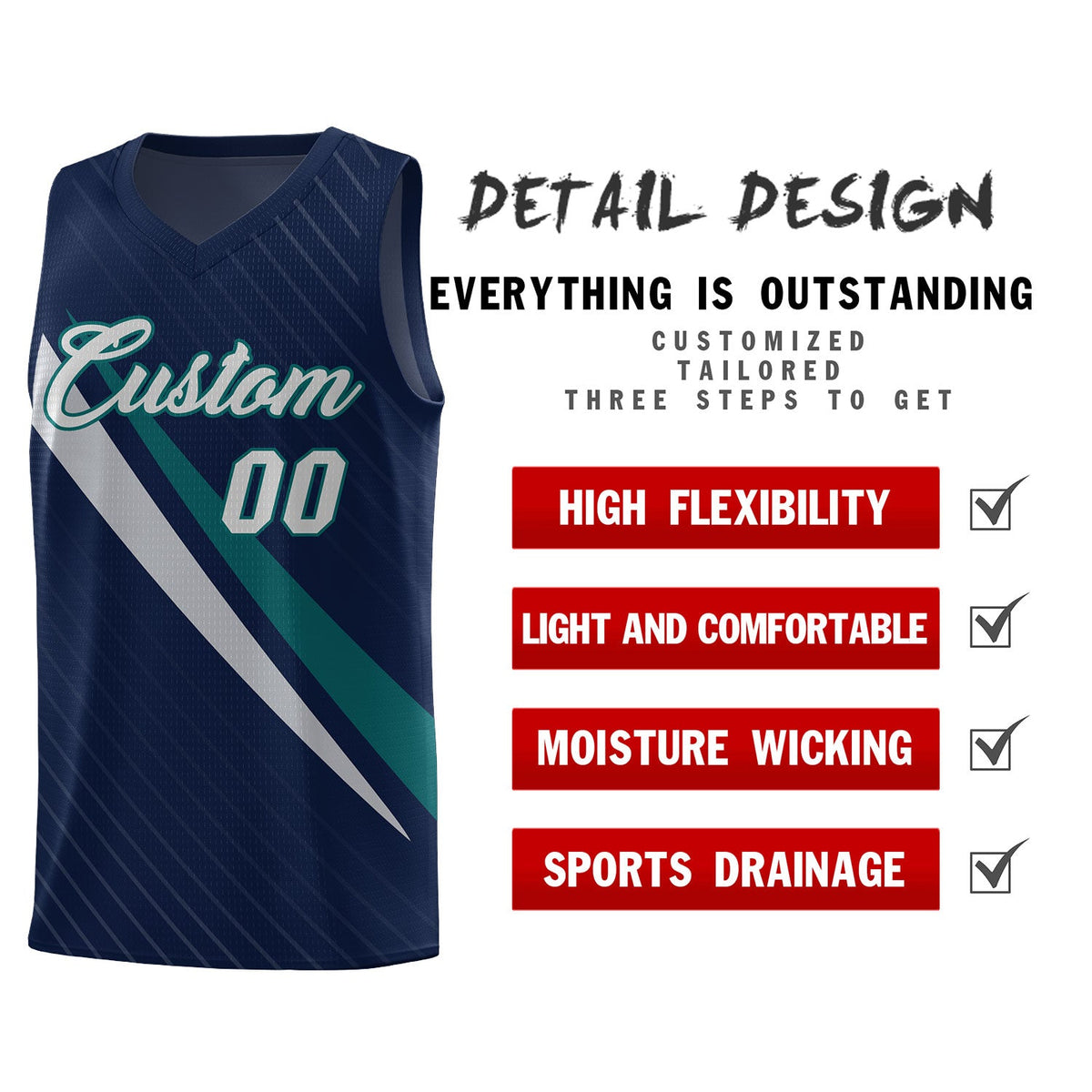 Custom Navy Diagonal Pinstripe Pattern Color Block Sports Uniform Basketball Jersey|KXKSHOP
