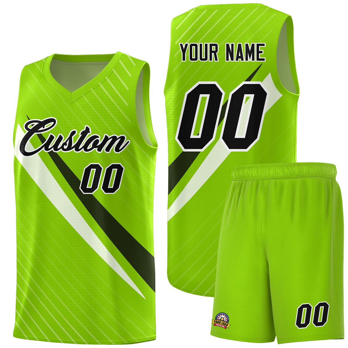 Custom Neon Green Diagonal Pinstripe Pattern Color Block Sports Uniform Basketball Jersey|KXKSHOP