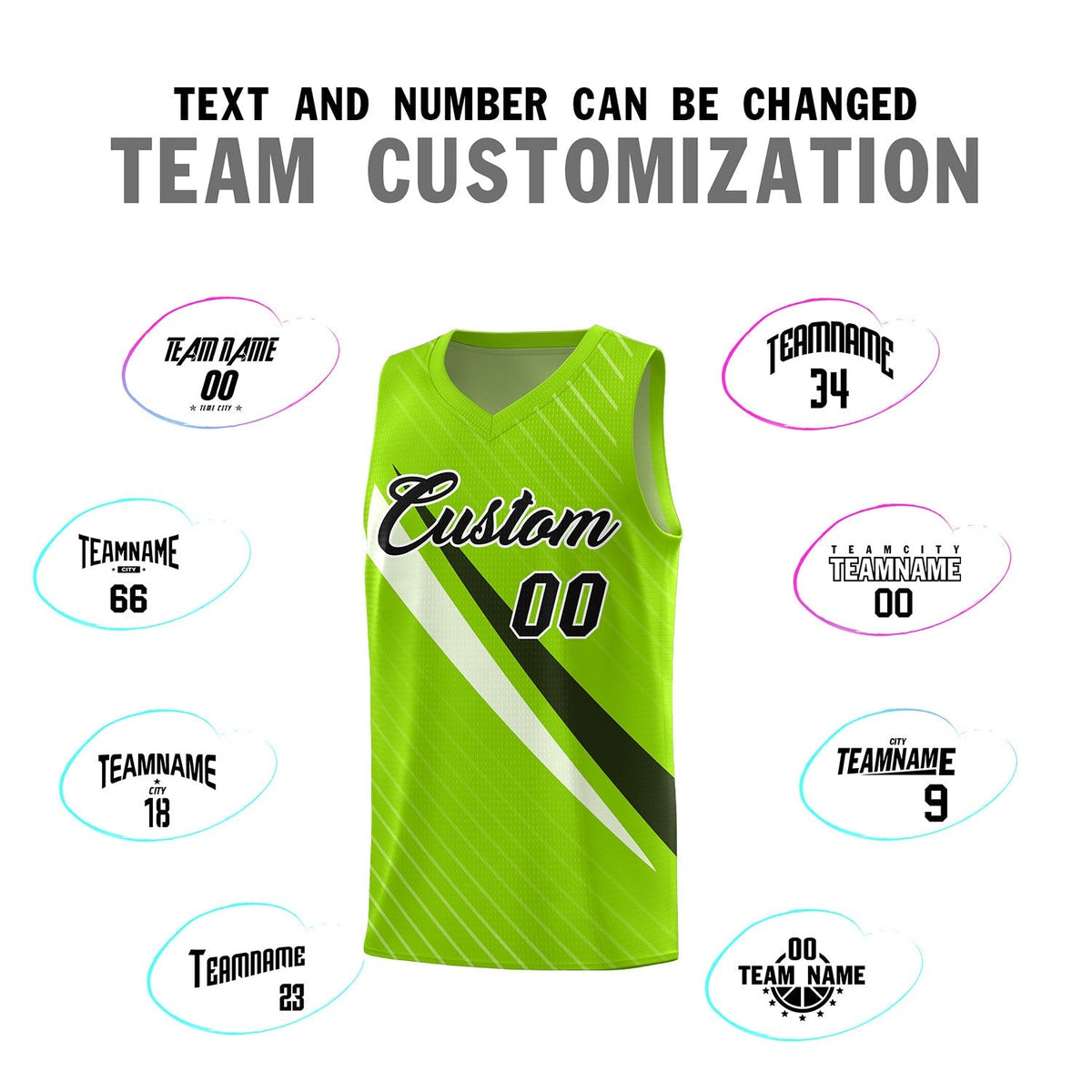 Custom Neon Green Diagonal Pinstripe Pattern Color Block Sports Uniform Basketball Jersey|KXKSHOP