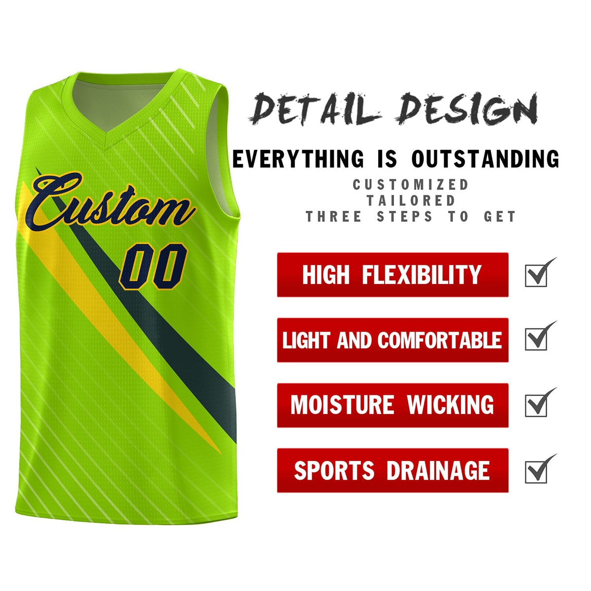 Custom Neon Green Diagonal Pinstripe Pattern Color Block Sports Uniform Basketball Jersey|KXKSHOP