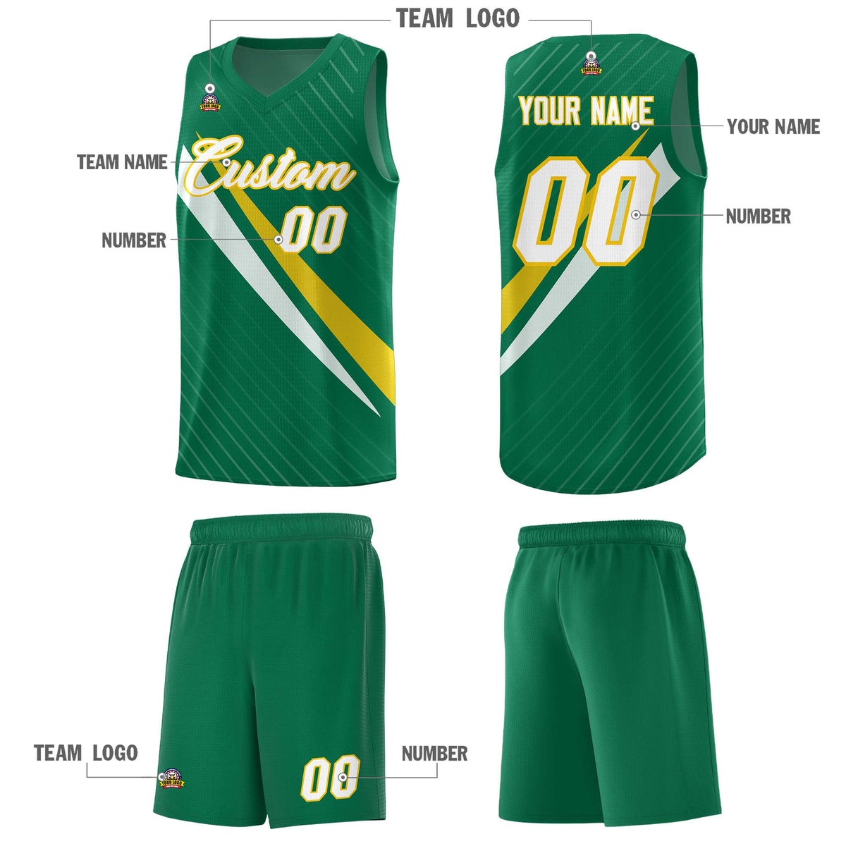 Custom Kelly Green Diagonal Pinstripe Pattern Color Block Sports Uniform Basketball Jersey|KXKSHOP