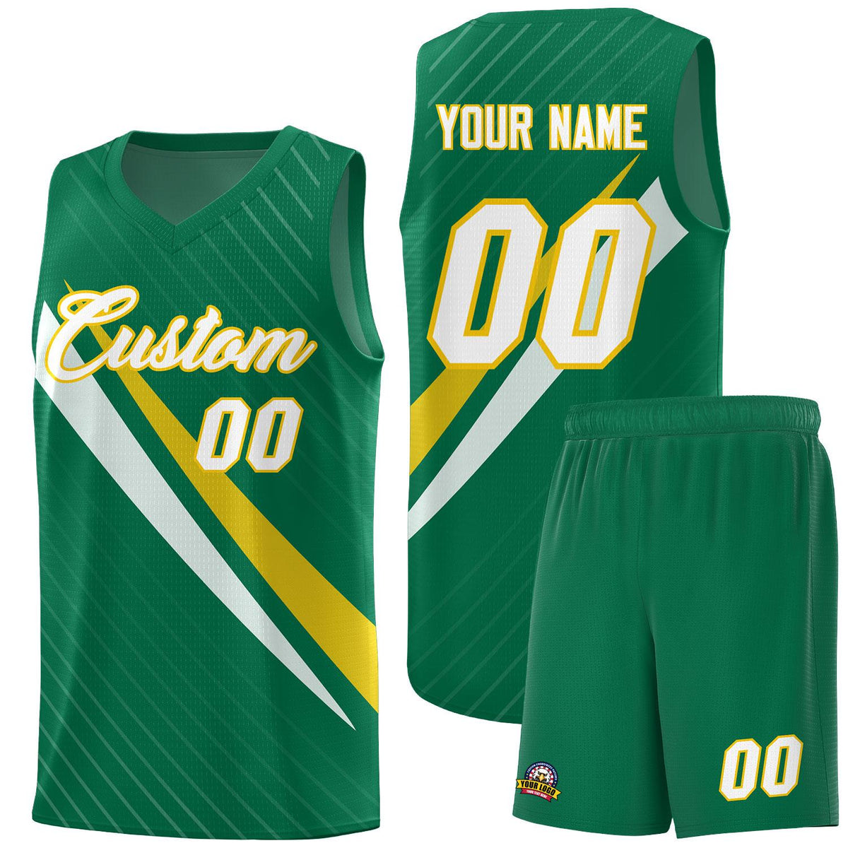 Custom Kelly Green Diagonal Pinstripe Pattern Color Block Sports Uniform Basketball Jersey|KXKSHOP