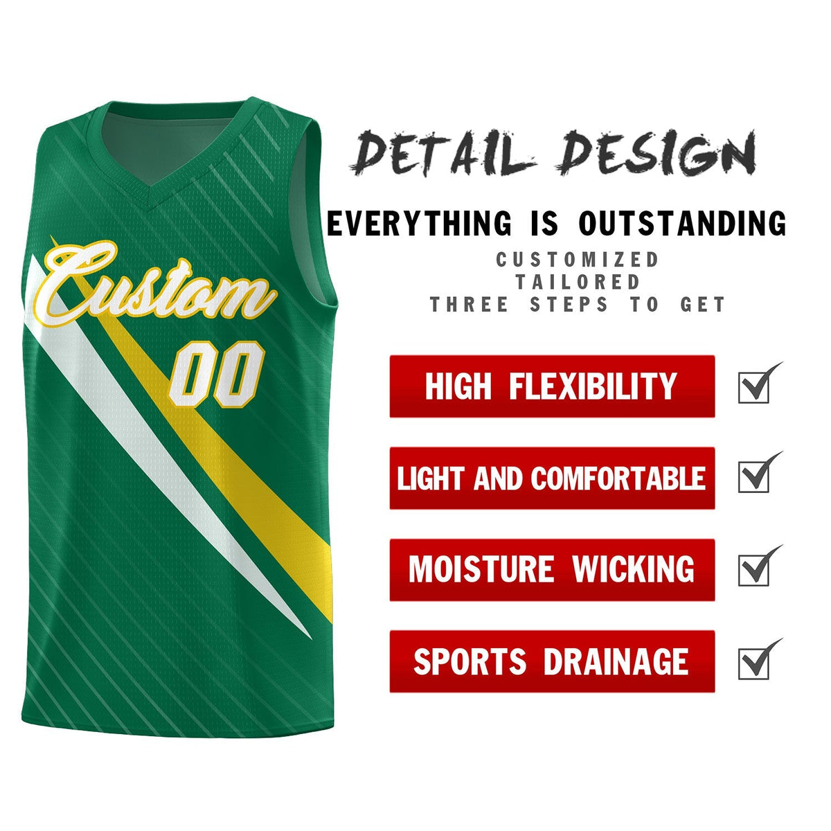 Custom Kelly Green Diagonal Pinstripe Pattern Color Block Sports Uniform Basketball Jersey|KXKSHOP