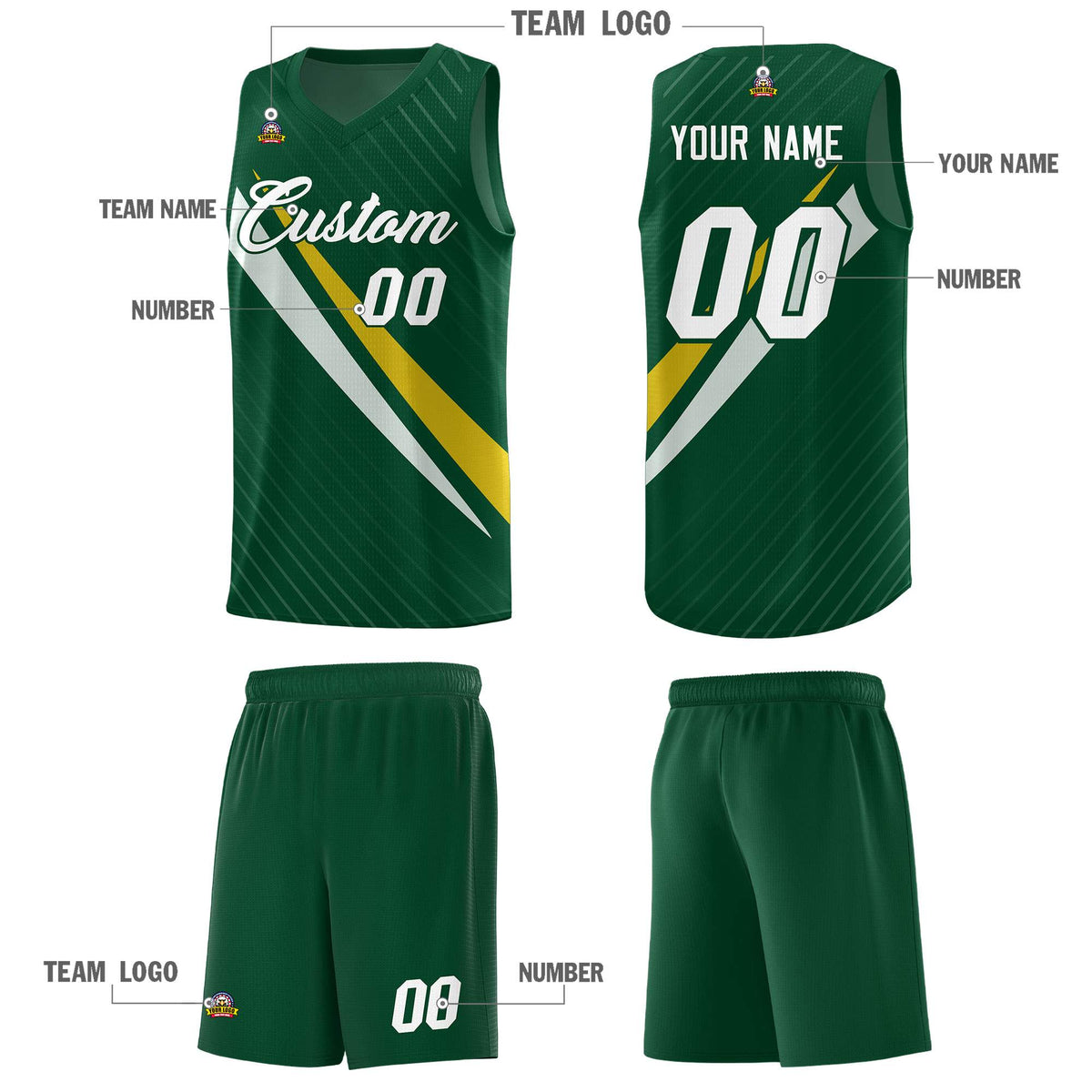 Custom Hunter Green Diagonal Pinstripe Pattern Color Block Sports Uniform Basketball Jersey|KXKSHOP