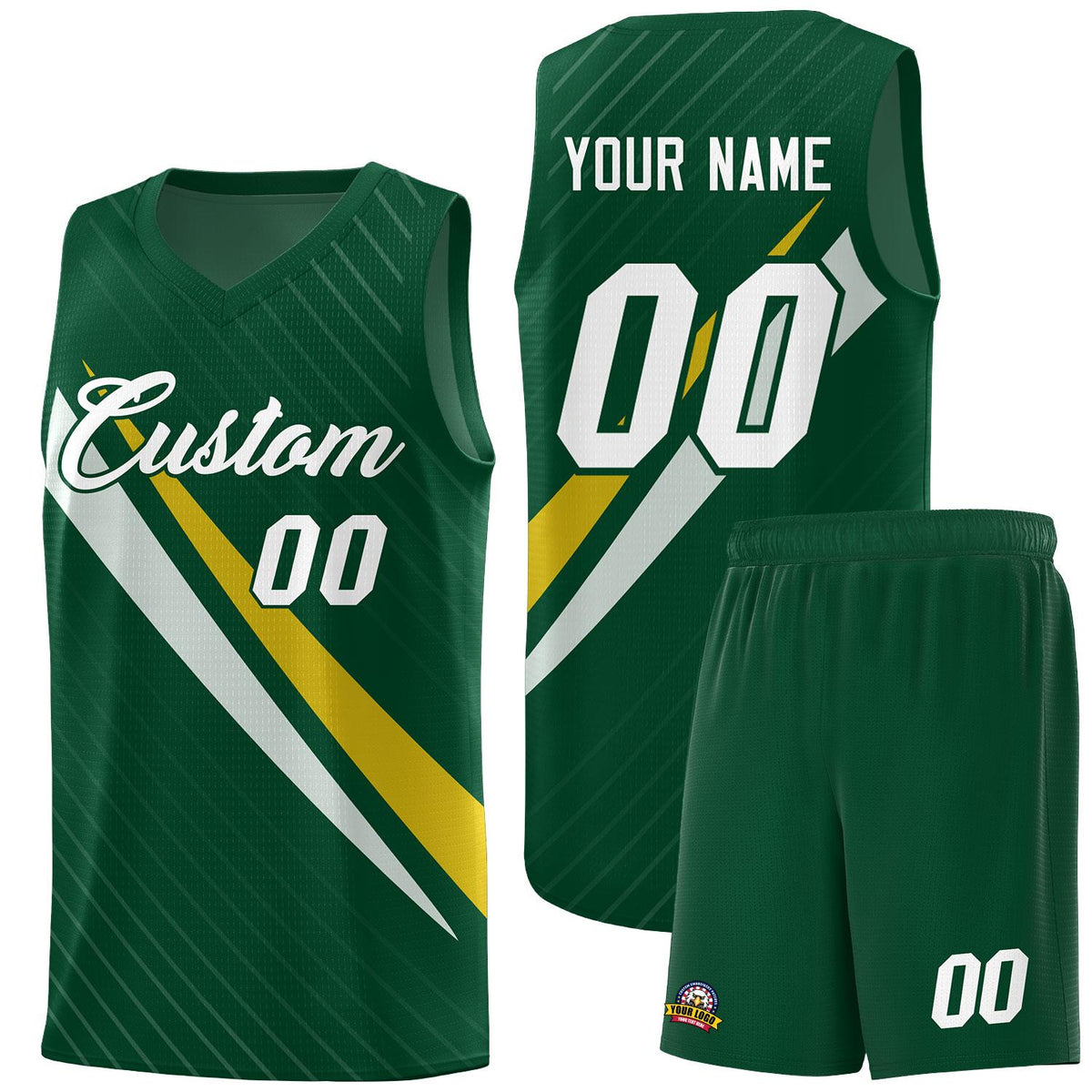 Custom Hunter Green Diagonal Pinstripe Pattern Color Block Sports Uniform Basketball Jersey|KXKSHOP