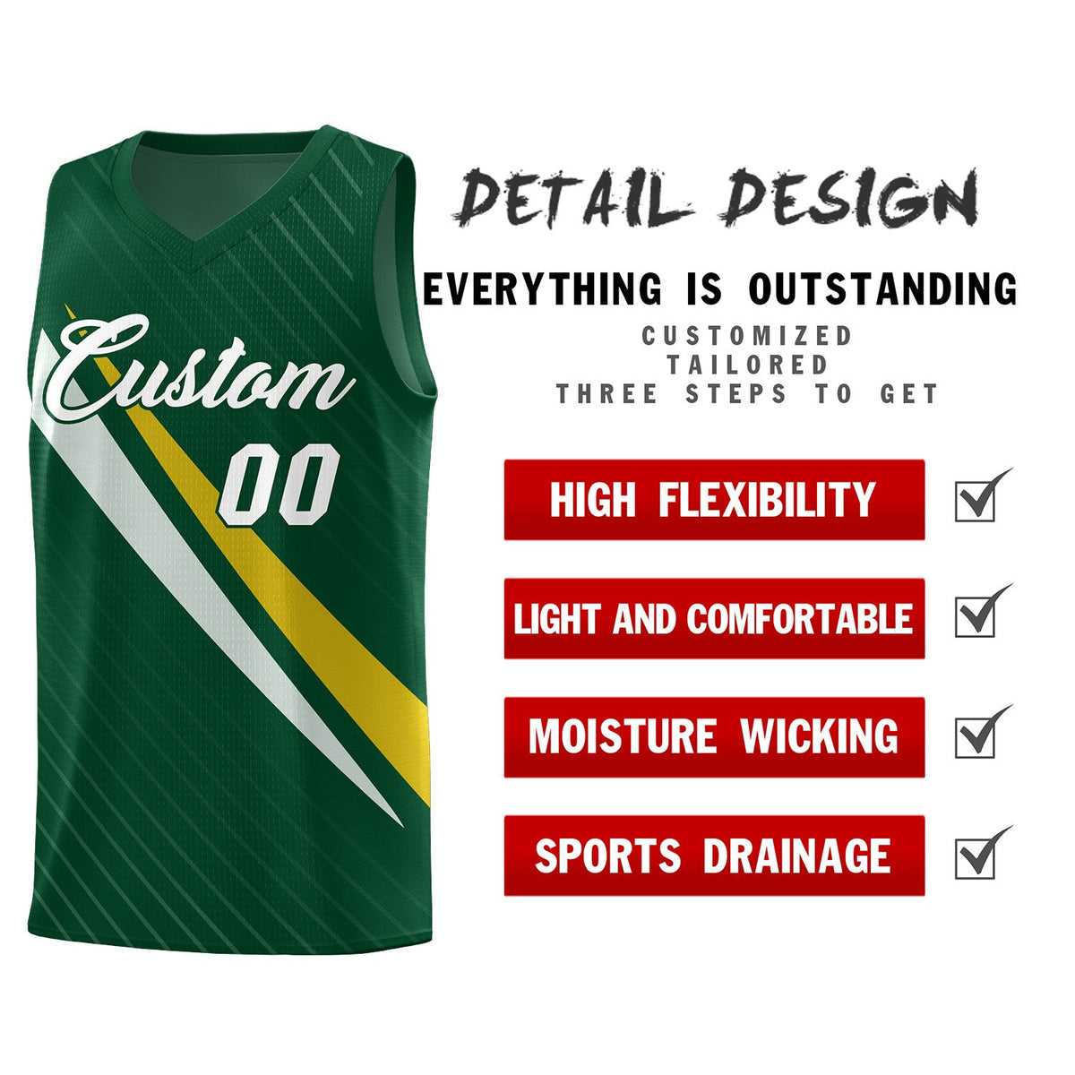 Custom Hunter Green Diagonal Pinstripe Pattern Color Block Sports Uniform Basketball Jersey|KXKSHOP