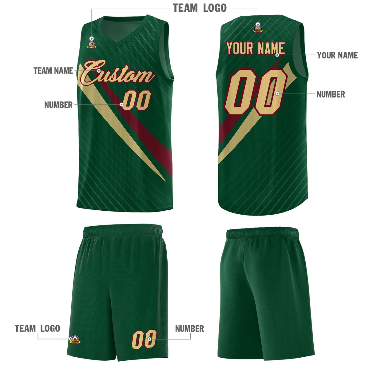 Custom Hunter Green Diagonal Pinstripe Pattern Color Block Sports Uniform Basketball Jersey|KXKSHOP