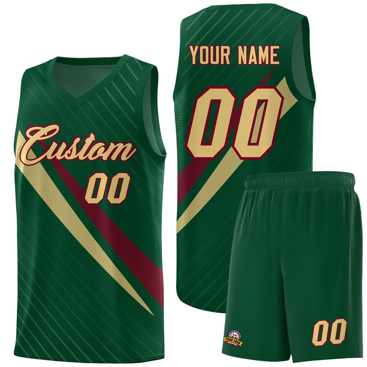 Custom Hunter Green Diagonal Pinstripe Pattern Color Block Sports Uniform Basketball Jersey|KXKSHOP