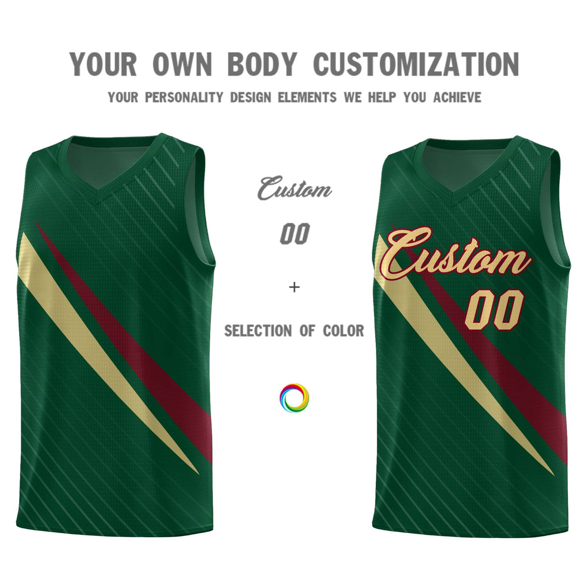Custom Hunter Green Diagonal Pinstripe Pattern Color Block Sports Uniform Basketball Jersey|KXKSHOP