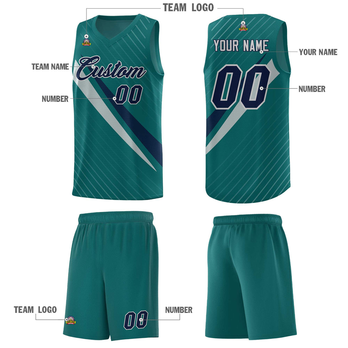 Custom Aqua Diagonal Pinstripe Pattern Color Block Sports Uniform Basketball Jersey|KXKSHOP