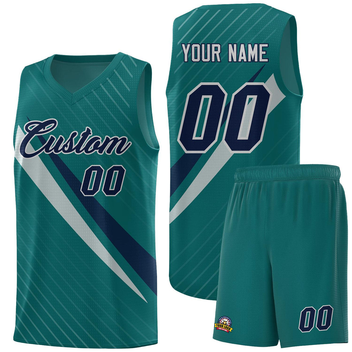 Custom Aqua Diagonal Pinstripe Pattern Color Block Sports Uniform Basketball Jersey|KXKSHOP