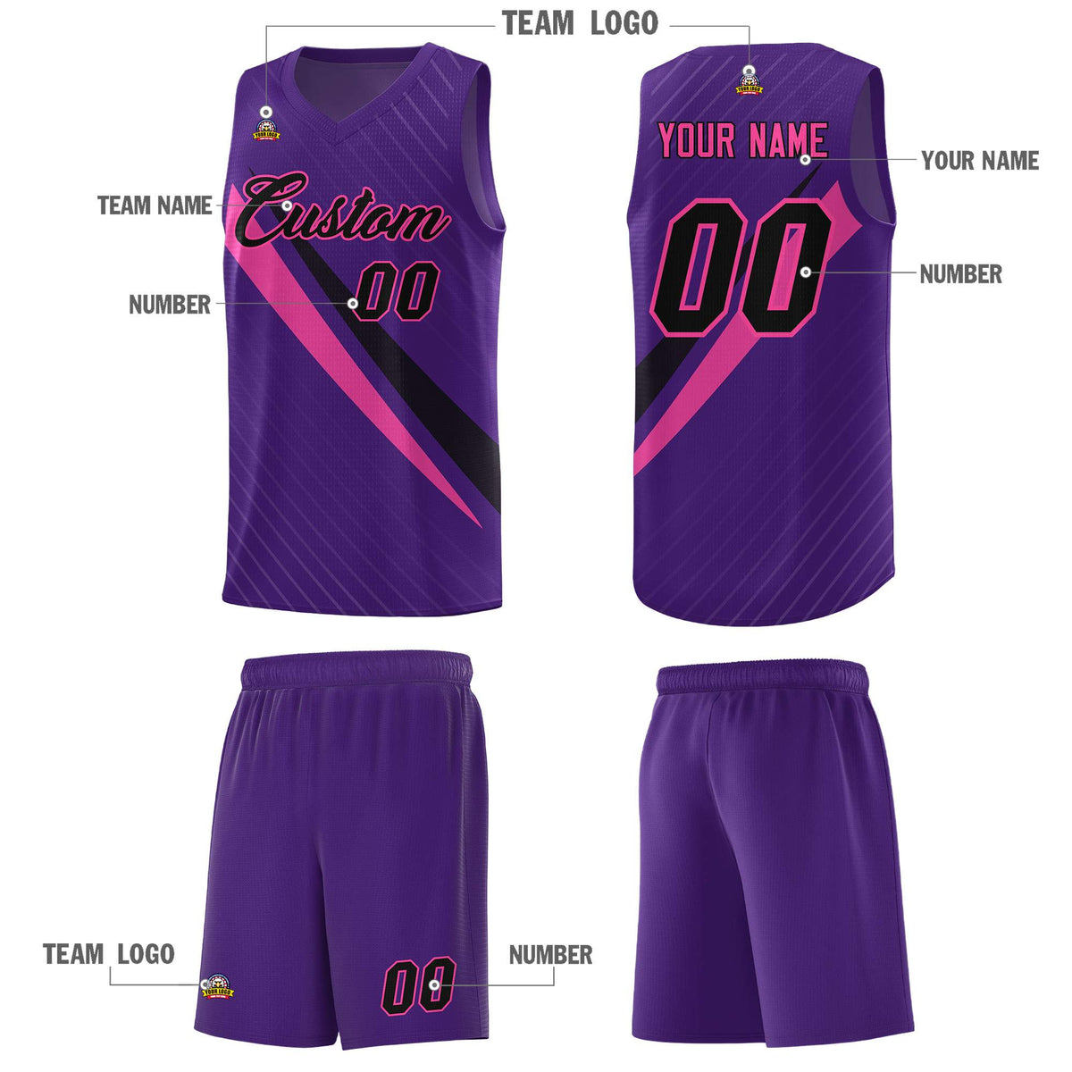 Custom Purple Diagonal Pinstripe Pattern Color Block Sports Uniform Basketball Jersey|KXKSHOP