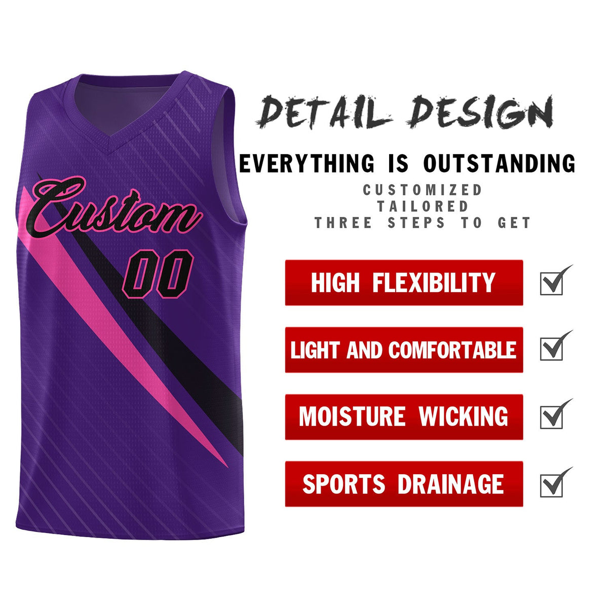 Custom Purple Diagonal Pinstripe Pattern Color Block Sports Uniform Basketball Jersey|KXKSHOP