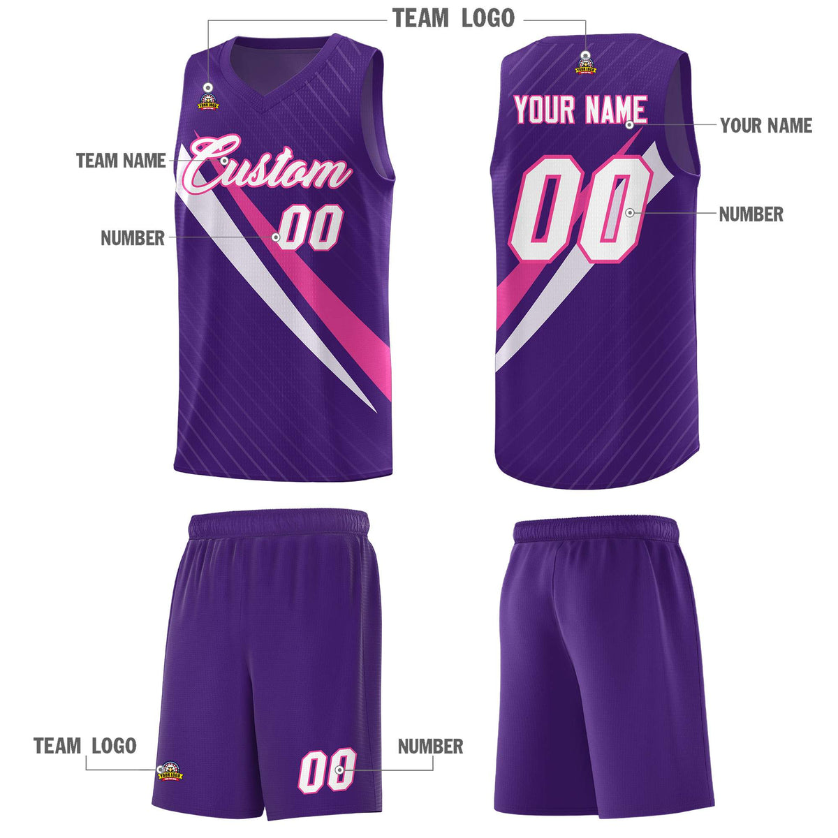 Custom Purple Diagonal Pinstripe Pattern Color Block Sports Uniform Basketball Jersey|KXKSHOP