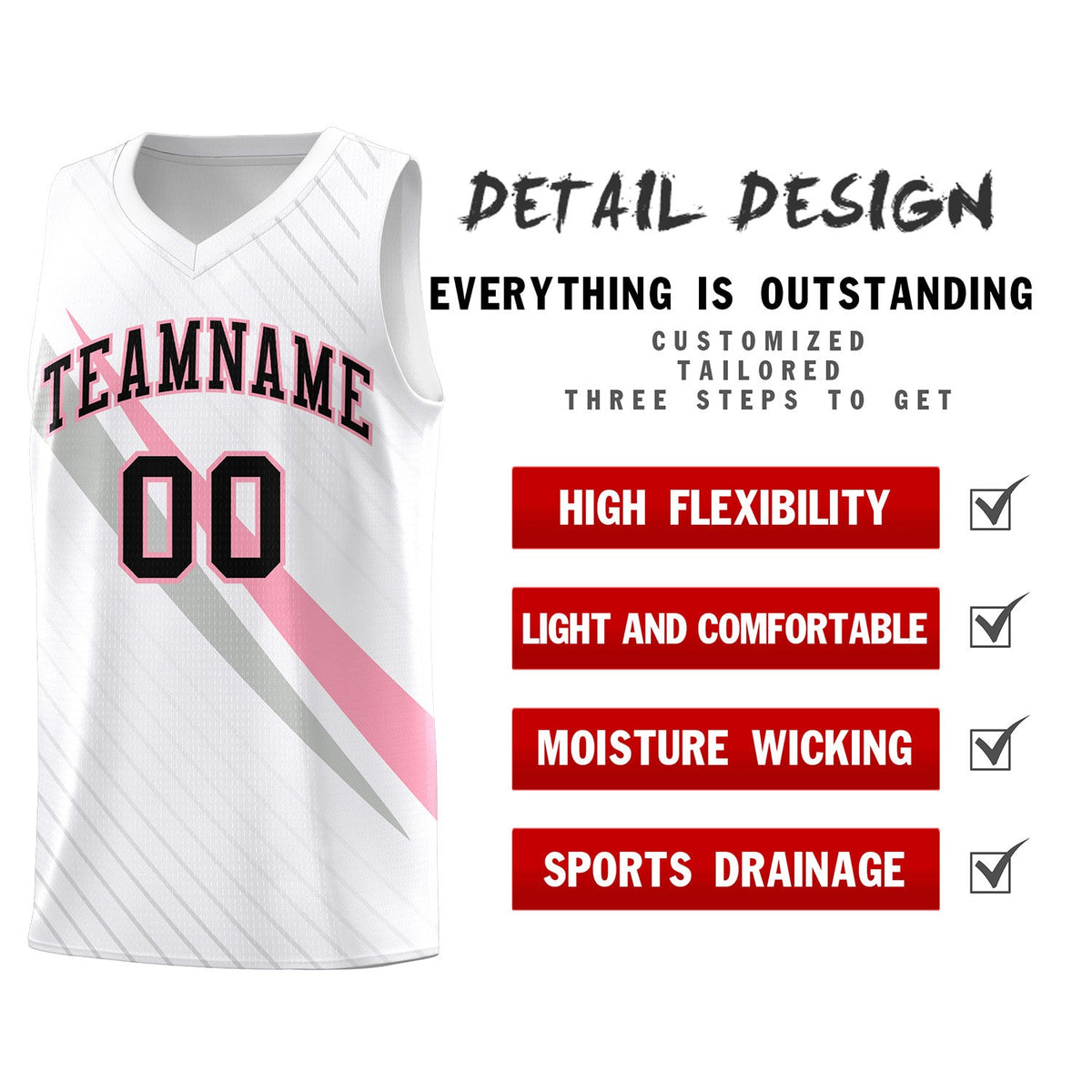 Custom White Diagonal Pinstripe Pattern Color Block Sports Uniform Basketball Jersey|KXKSHOP