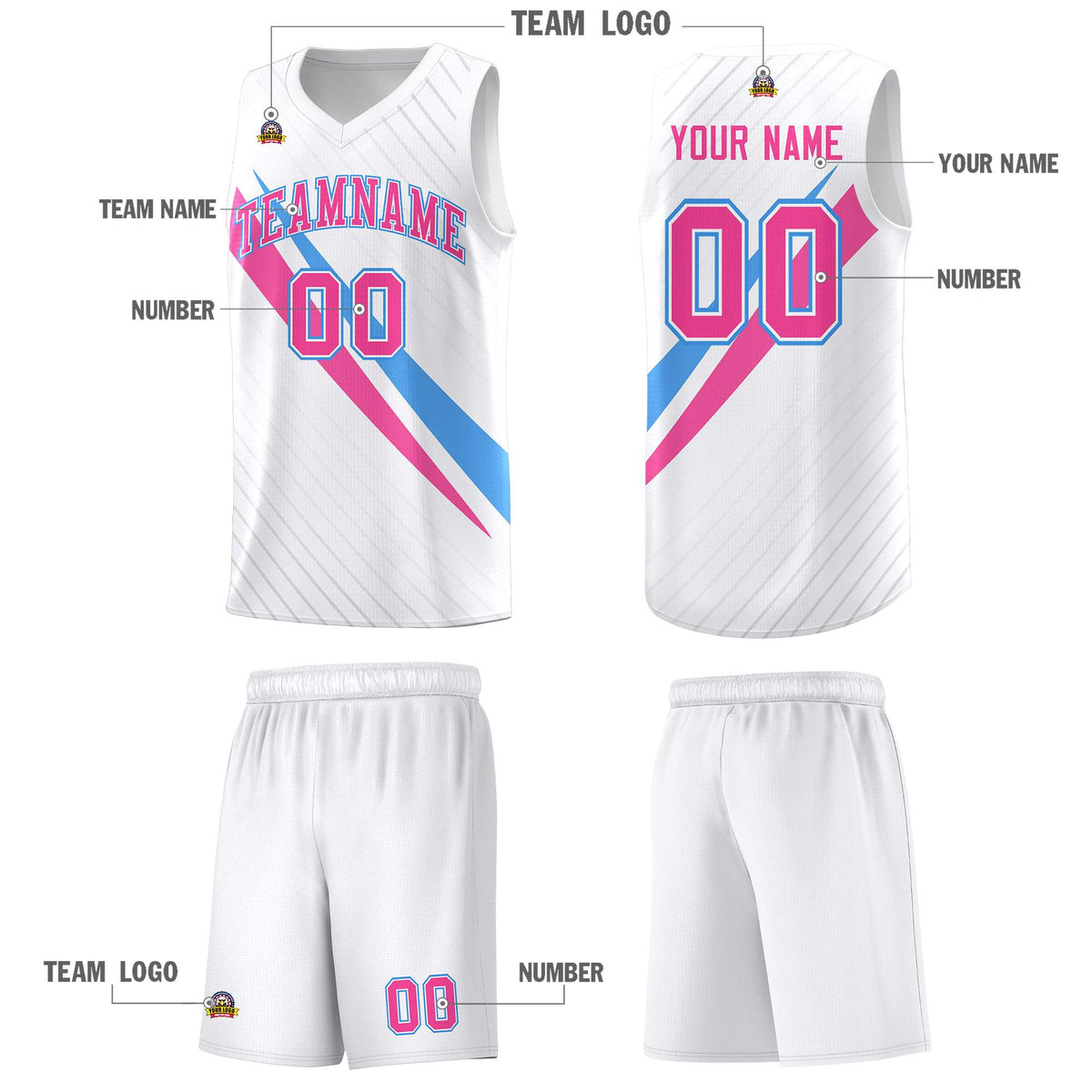 Custom White Diagonal Pinstripe Pattern Color Block Sports Uniform Basketball Jersey|KXKSHOP