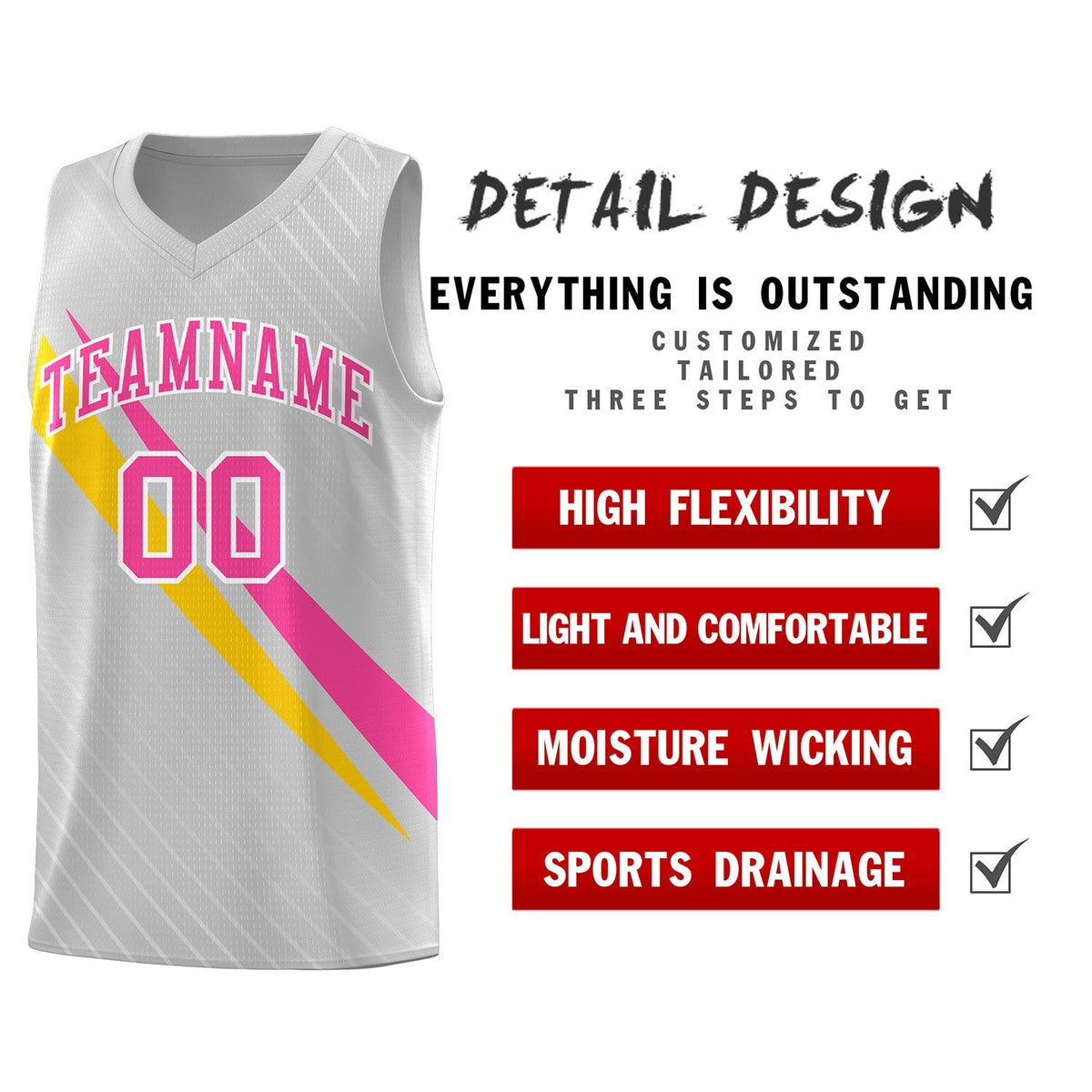 Custom Gray Diagonal Pinstripe Pattern Color Block Sports Uniform Basketball Jersey|KXKSHOP