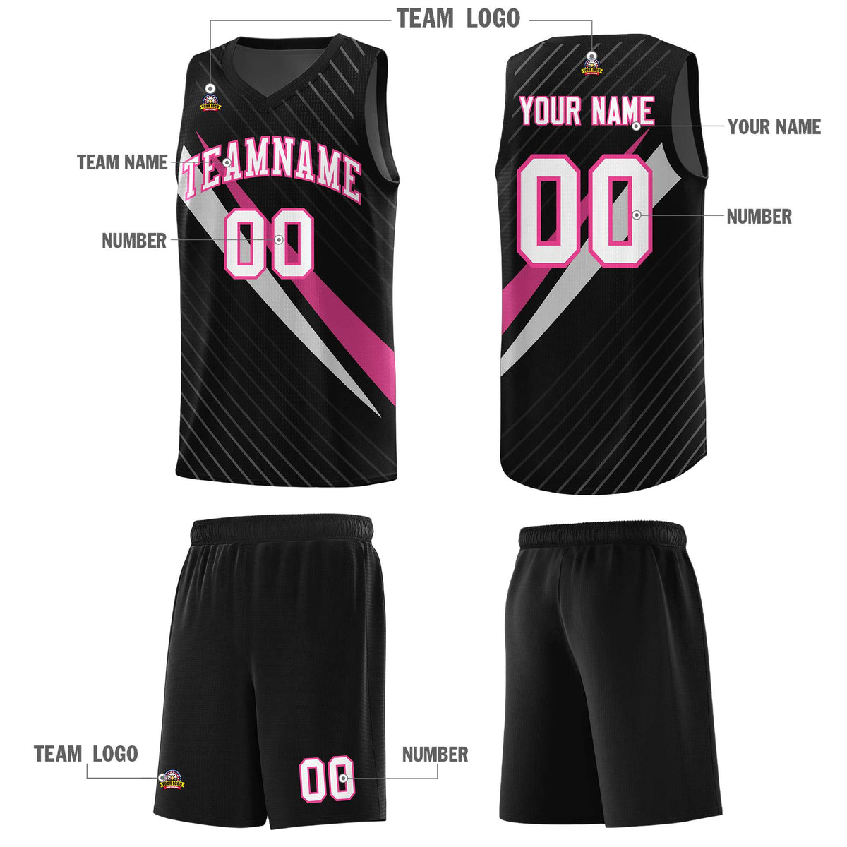 Custom Black Diagonal Pinstripe Pattern Color Block Sports Uniform Basketball Jersey|KXKSHOP