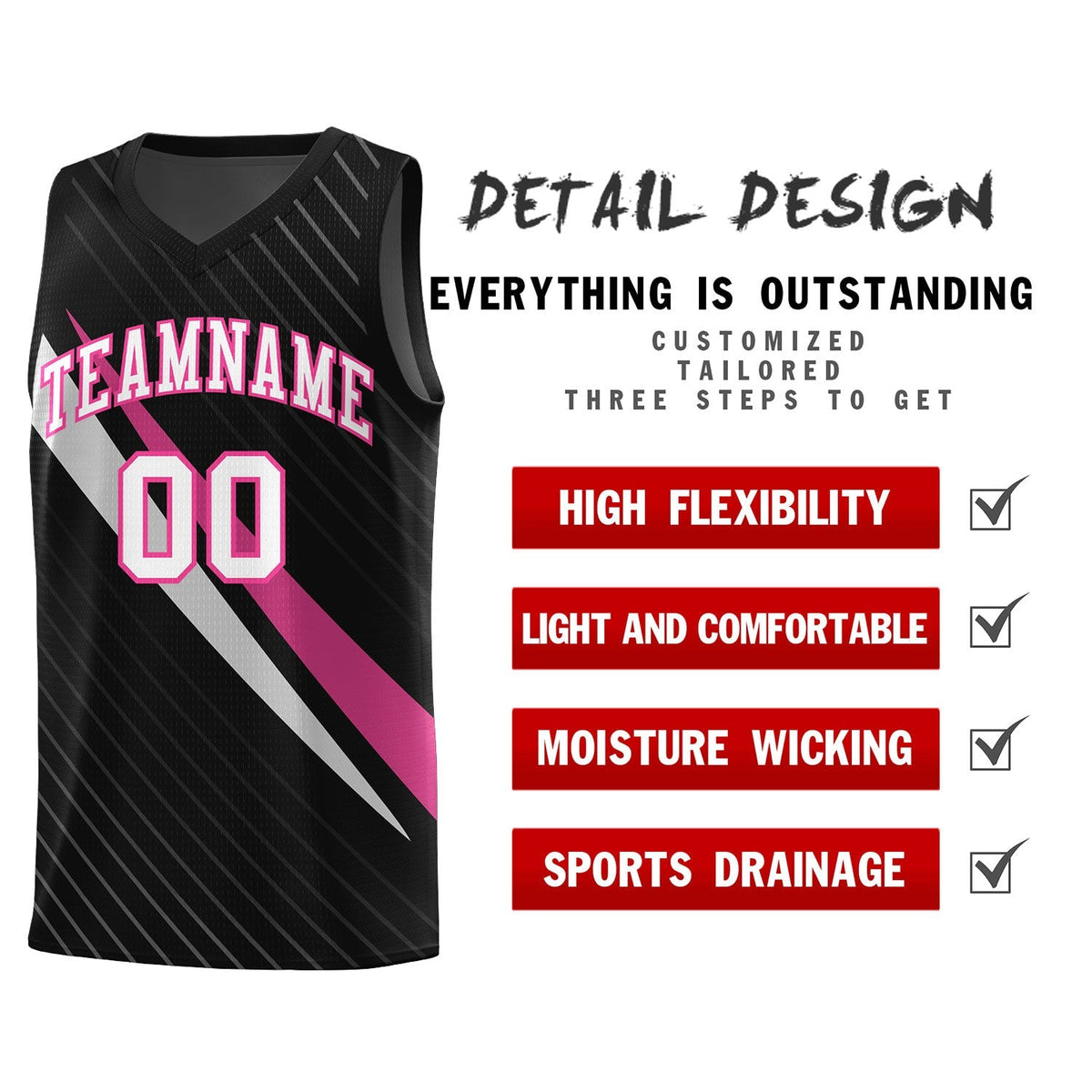 Custom Black Diagonal Pinstripe Pattern Color Block Sports Uniform Basketball Jersey|KXKSHOP