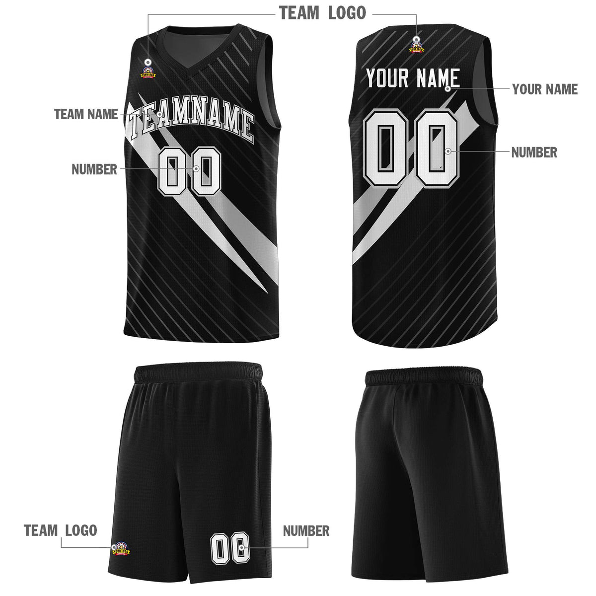 Custom Black Diagonal Pinstripe Pattern Color Block Sports Uniform Basketball Jersey|KXKSHOP