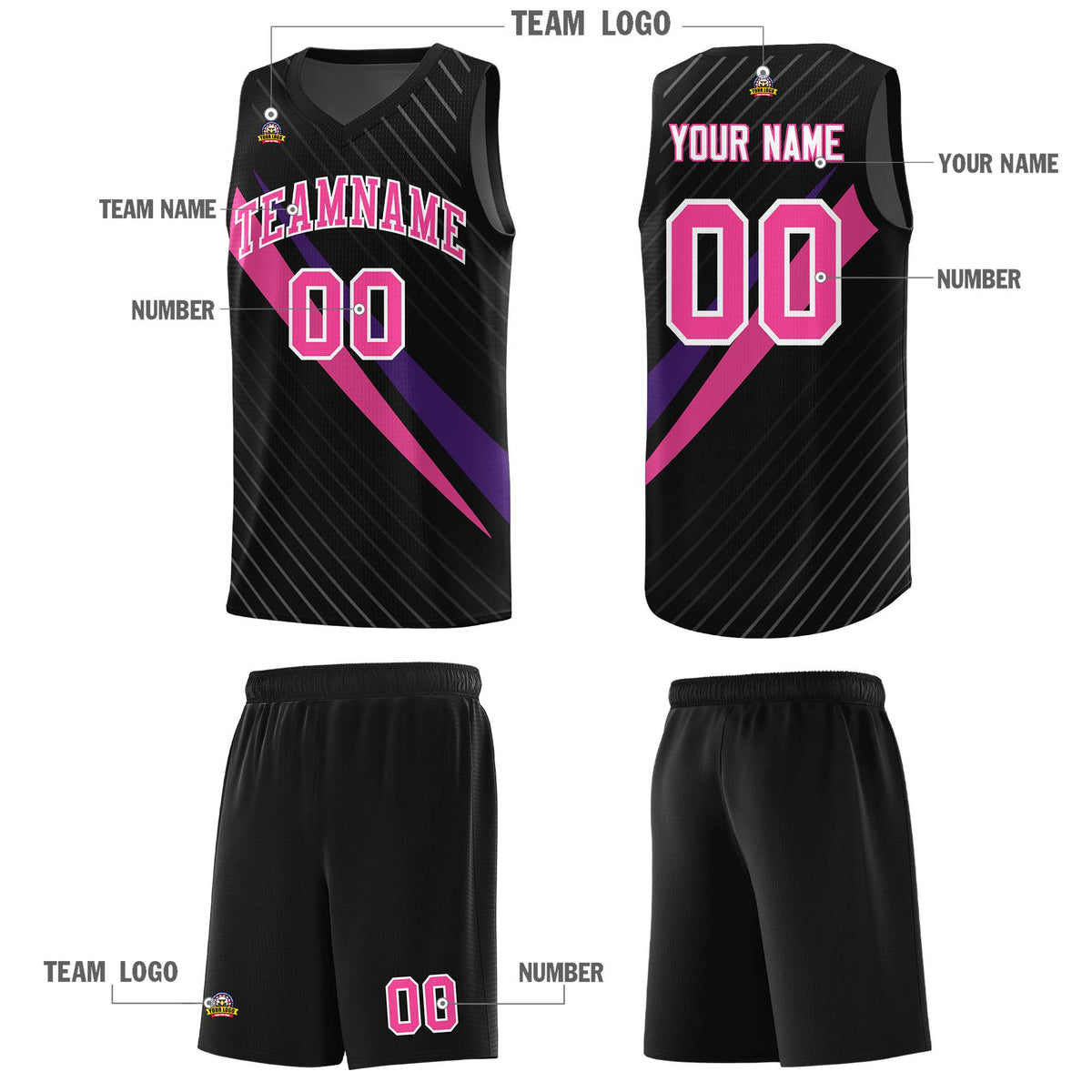 Custom Black Diagonal Pinstripe Pattern Color Block Sports Uniform Basketball Jersey|KXKSHOP