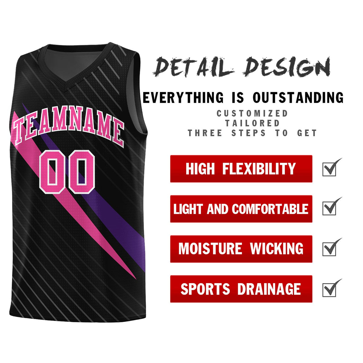 Custom Black Diagonal Pinstripe Pattern Color Block Sports Uniform Basketball Jersey|KXKSHOP
