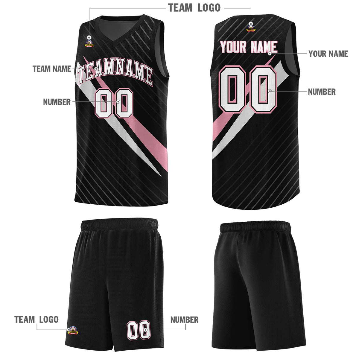 Custom Black Diagonal Pinstripe Pattern Color Block Sports Uniform Basketball Jersey|KXKSHOP