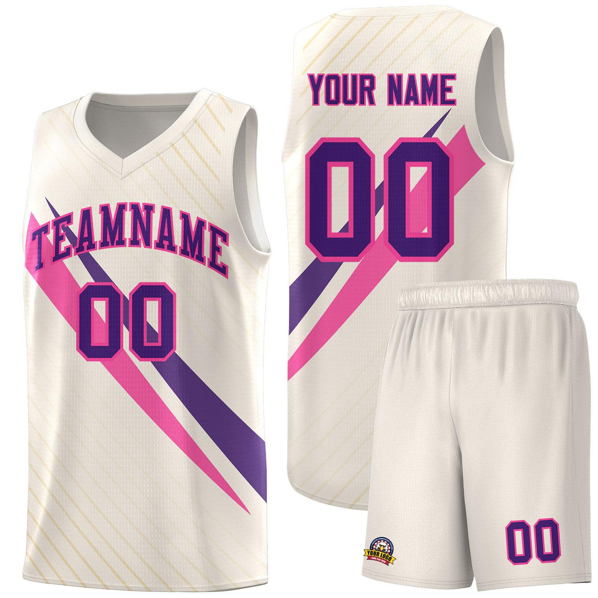 Custom Cream Diagonal Pinstripe Pattern Color Block Sports Uniform Basketball Jersey|KXKSHOP