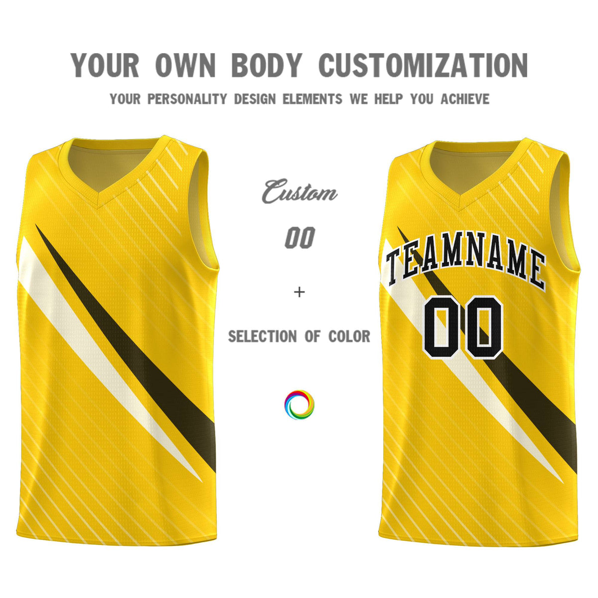 Custom Gold Diagonal Pinstripe Pattern Color Block Sports Uniform Basketball Jersey|KXKSHOP