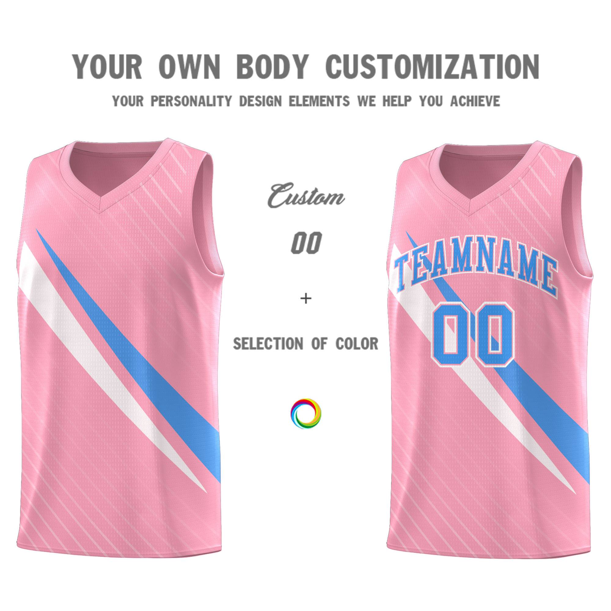 Custom Light Pink Diagonal Pinstripe Pattern Color Block Sports Uniform Basketball Jersey|KXKSHOP