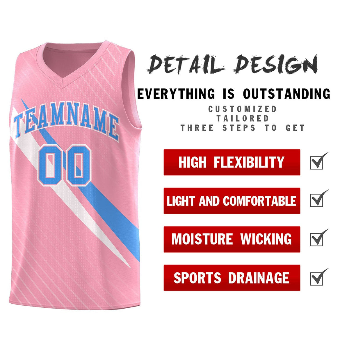Custom Light Pink Diagonal Pinstripe Pattern Color Block Sports Uniform Basketball Jersey|KXKSHOP